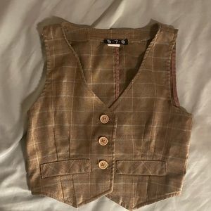 Brown plaid mini vest